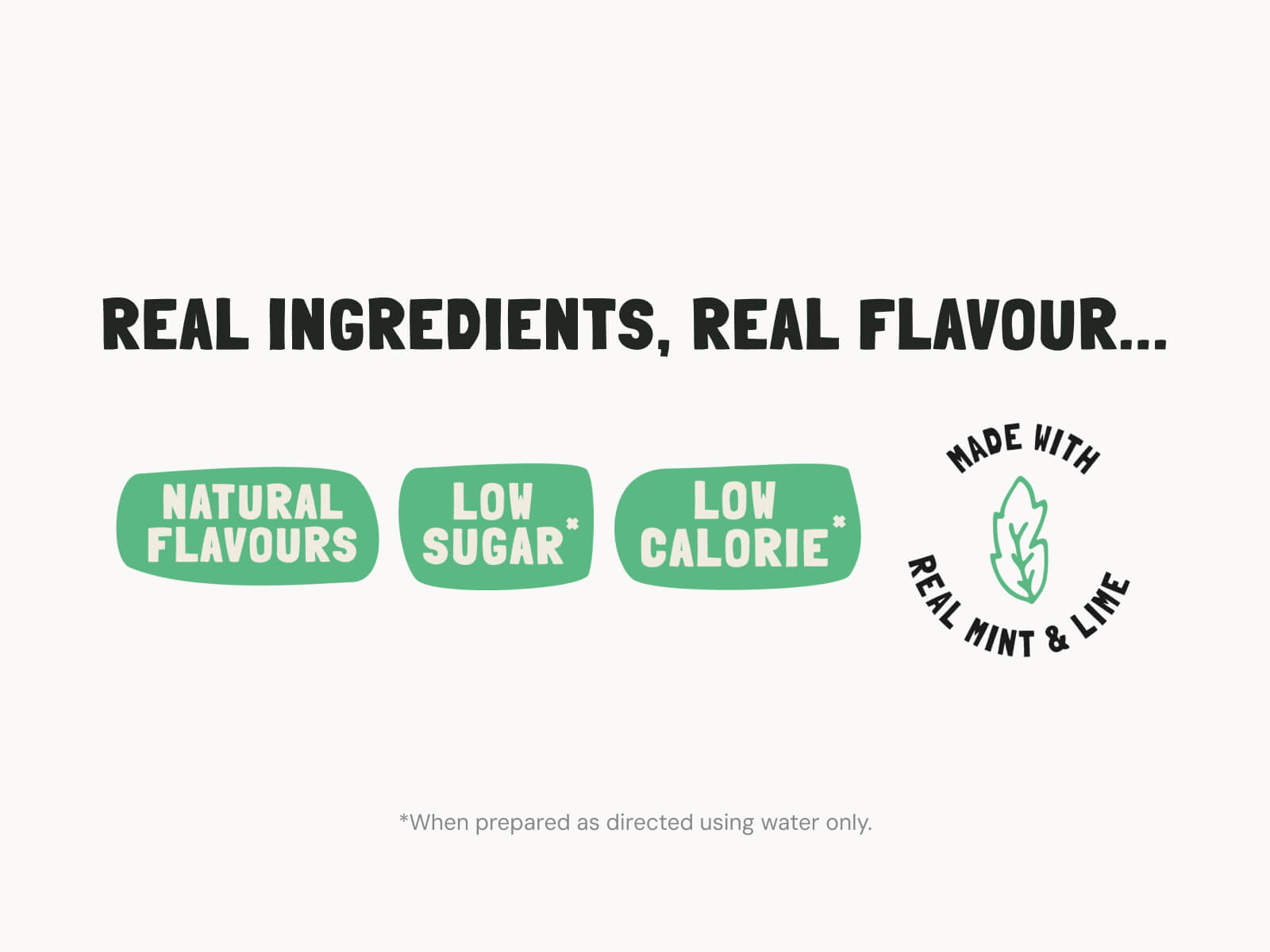 Easys Mojito powdered cocktail mix features: natural flavors, low sugar, low calorie, and made with real mint and lime.